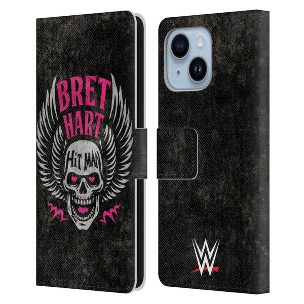 WWE Bret Hart Hitman Skull Leather Book Wallet Case Cover For Apple iPhone 14 Plus