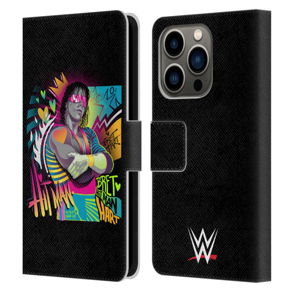 WWE Bret Hart Neon Art Leather Book Wallet Case Cover For Apple iPhone 14 Pro