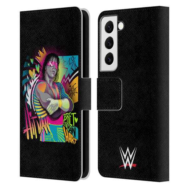 WWE Bret Hart Neon Art Leather Book Wallet Case Cover For Samsung Galaxy S22 5G