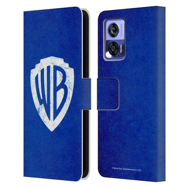Warner Bros. Shield Logo Distressed Leather Book Wallet Case Cover For Motorola Edge 30 Neo 5G