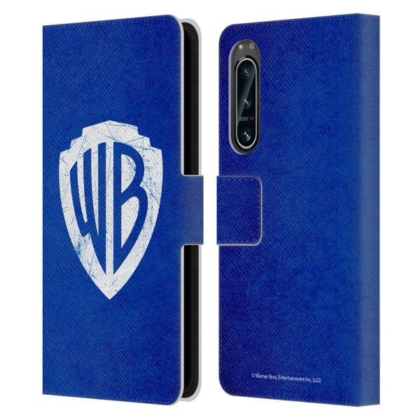 Warner Bros. Shield Logo Distressed Leather Book Wallet Case Cover For Sony Xperia 5 IV