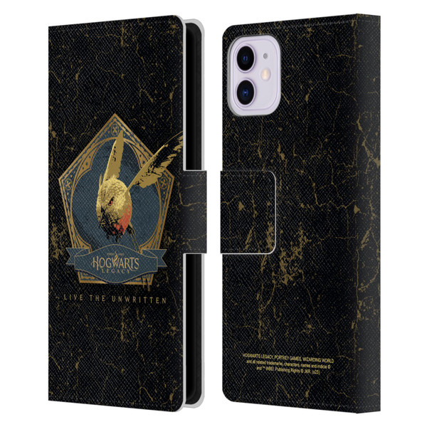 Hogwarts Legacy Graphics Golden Snidget Leather Book Wallet Case Cover For Apple iPhone 11