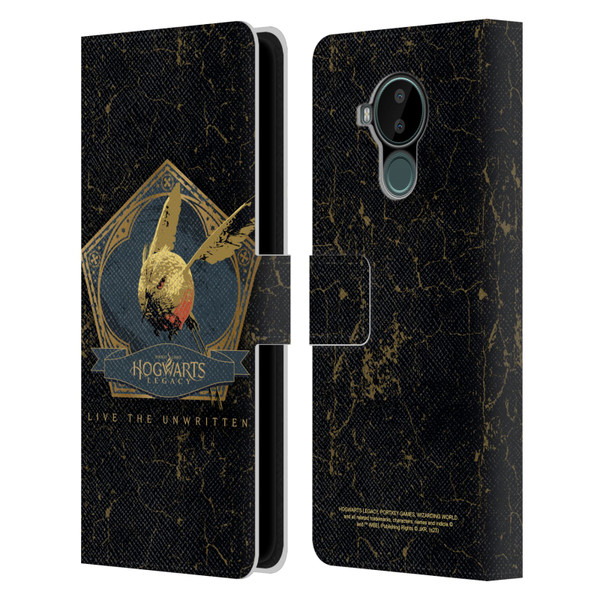 Hogwarts Legacy Graphics Golden Snidget Leather Book Wallet Case Cover For Nokia C30
