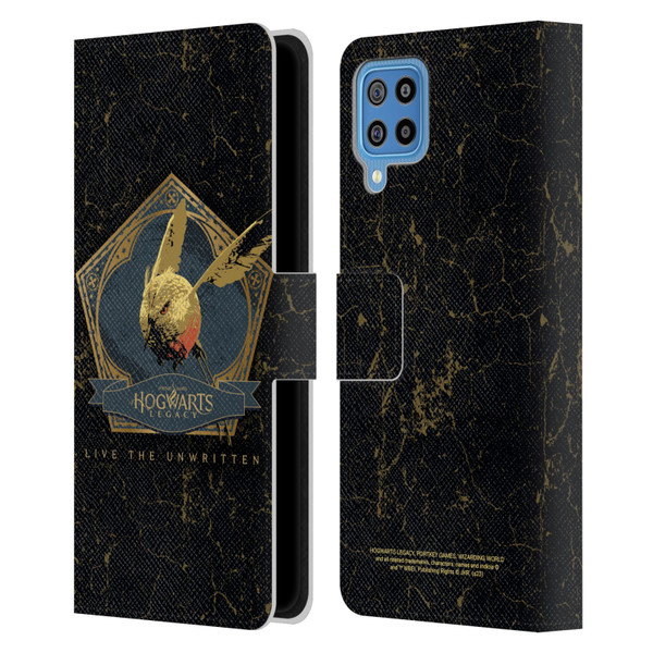 Hogwarts Legacy Graphics Golden Snidget Leather Book Wallet Case Cover For Samsung Galaxy F22 (2021)