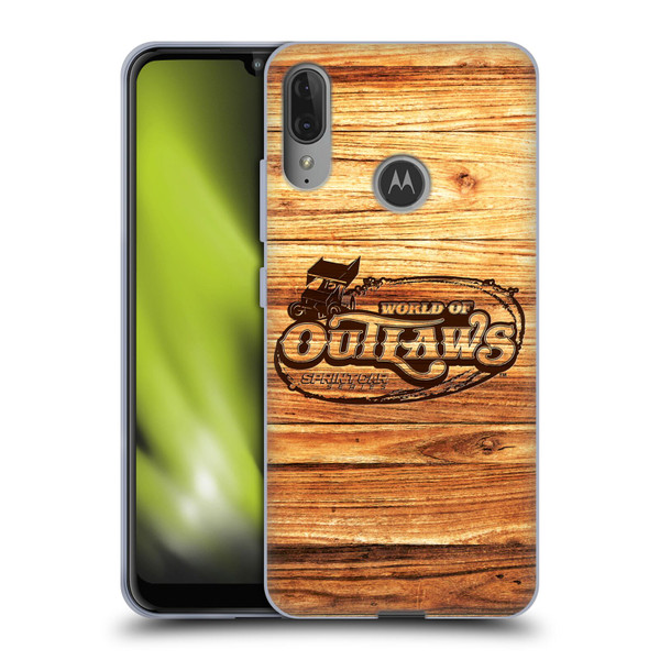 World of Outlaws Western Graphics Wood Logo Soft Gel Case for Motorola Moto E6 Plus