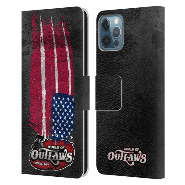 World of Outlaws Western Graphics US Flag Distressed Leather Book Wallet Case Cover For Apple iPhone 12 / iPhone 12 Pro