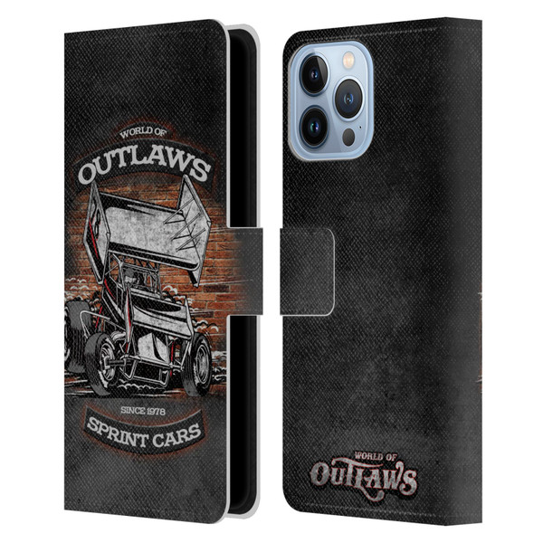 World of Outlaws Western Graphics Brickyard Sprint Car Leather Book Wallet Case Cover For Apple iPhone 13 Pro Max