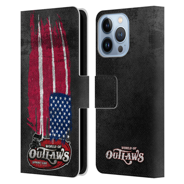 World of Outlaws Western Graphics US Flag Distressed Leather Book Wallet Case Cover For Apple iPhone 13 Pro