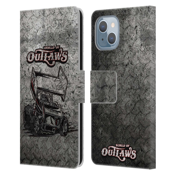 World of Outlaws Western Graphics Sprint Car Leather Book Wallet Case Cover For Apple iPhone 14