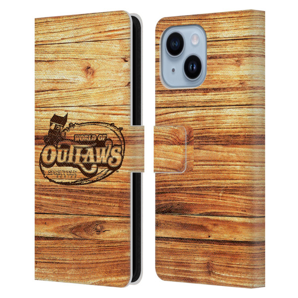 World of Outlaws Western Graphics Wood Logo Leather Book Wallet Case Cover For Apple iPhone 14 Plus