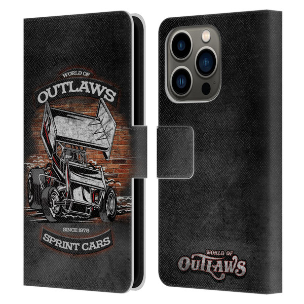 World of Outlaws Western Graphics Brickyard Sprint Car Leather Book Wallet Case Cover For Apple iPhone 14 Pro