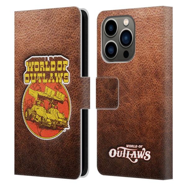 World of Outlaws Western Graphics Sprint Car Leather Print Leather Book Wallet Case Cover For Apple iPhone 14 Pro