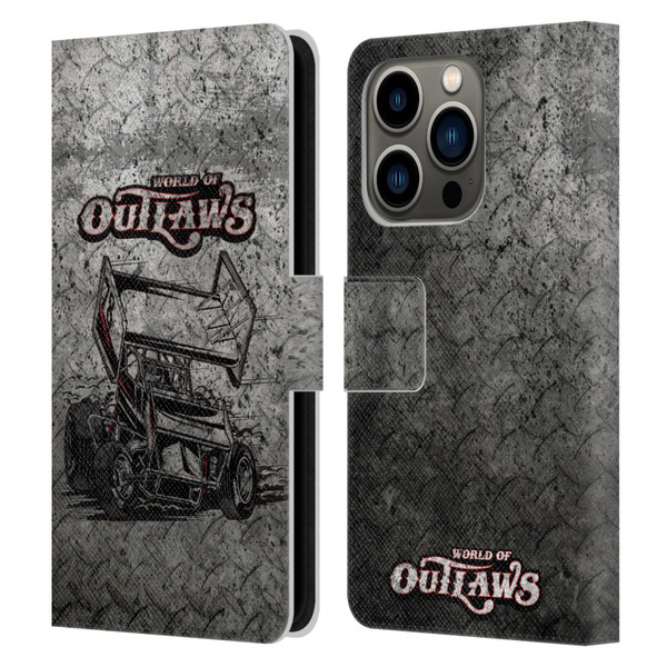 World of Outlaws Western Graphics Sprint Car Leather Book Wallet Case Cover For Apple iPhone 14 Pro