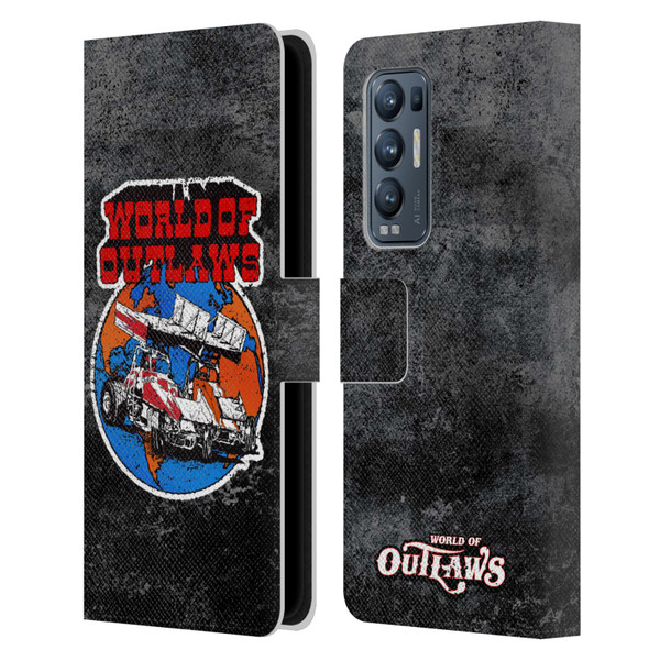 World of Outlaws Western Graphics Distressed Sprint Car Logo Leather Book Wallet Case Cover For OPPO Find X3 Neo / Reno5 Pro+ 5G