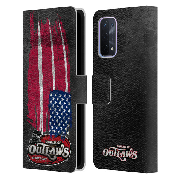 World of Outlaws Western Graphics US Flag Distressed Leather Book Wallet Case Cover For OPPO A54 5G