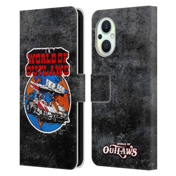 World of Outlaws Western Graphics Distressed Sprint Car Logo Leather Book Wallet Case Cover For OPPO Reno8 Lite