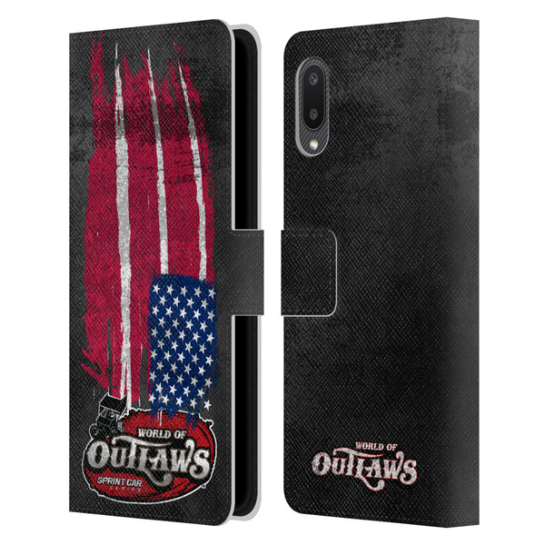 World of Outlaws Western Graphics US Flag Distressed Leather Book Wallet Case Cover For Samsung Galaxy A02/M02 (2021)