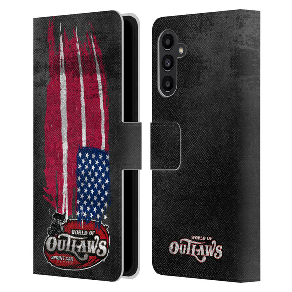 World of Outlaws Western Graphics US Flag Distressed Leather Book Wallet Case Cover For Samsung Galaxy A13 5G (2021)