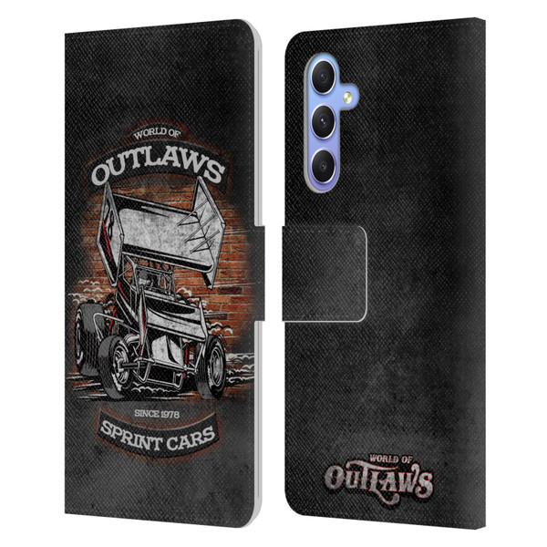World of Outlaws Western Graphics Brickyard Sprint Car Leather Book Wallet Case Cover For Samsung Galaxy A34 5G