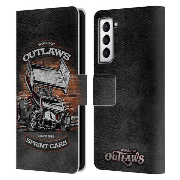 World of Outlaws Western Graphics Brickyard Sprint Car Leather Book Wallet Case Cover For Samsung Galaxy S21 5G