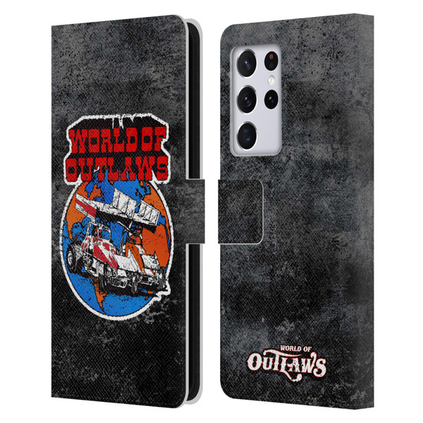 World of Outlaws Western Graphics Distressed Sprint Car Logo Leather Book Wallet Case Cover For Samsung Galaxy S21 Ultra 5G