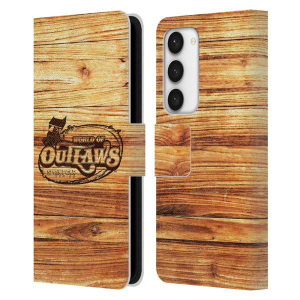 World of Outlaws Western Graphics Wood Logo Leather Book Wallet Case Cover For Samsung Galaxy S23 5G