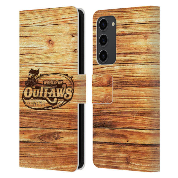 World of Outlaws Western Graphics Wood Logo Leather Book Wallet Case Cover For Samsung Galaxy S23+ 5G