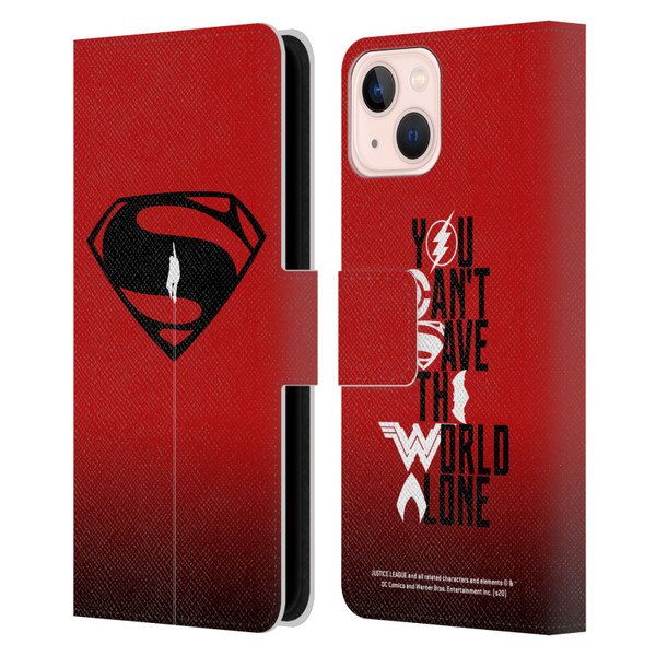Justice League Movie Superman Logo Art Red And Black Flight Leather Book Wallet Case Cover For Apple iPhone 13