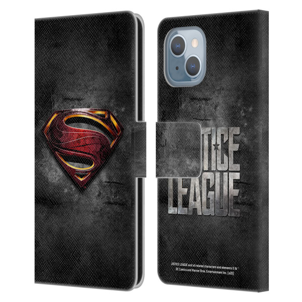 Justice League Movie Superman Logo Art Man Of Steel Leather Book Wallet Case Cover For Apple iPhone 14