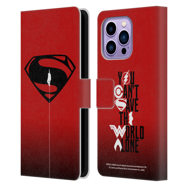Justice League Movie Superman Logo Art Red And Black Flight Leather Book Wallet Case Cover For Apple iPhone 14 Pro Max