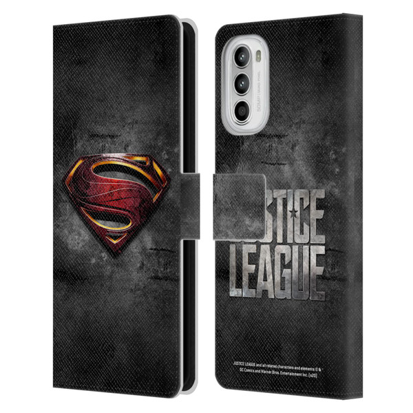 Justice League Movie Superman Logo Art Man Of Steel Leather Book Wallet Case Cover For Motorola Moto G52