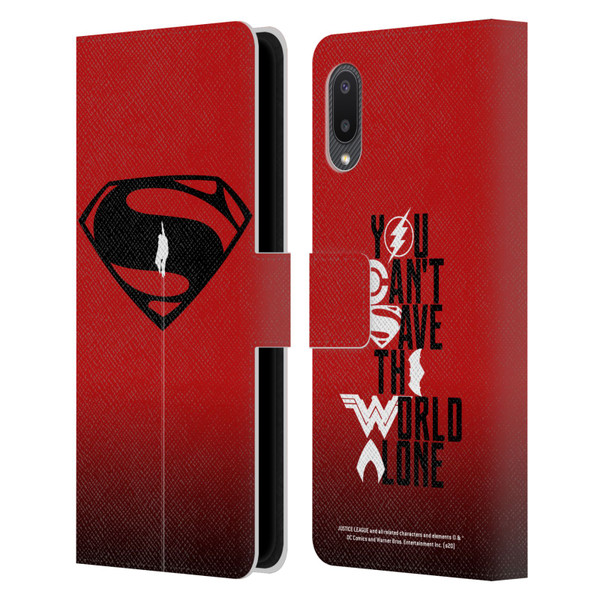 Justice League Movie Superman Logo Art Red And Black Flight Leather Book Wallet Case Cover For Samsung Galaxy A02/M02 (2021)