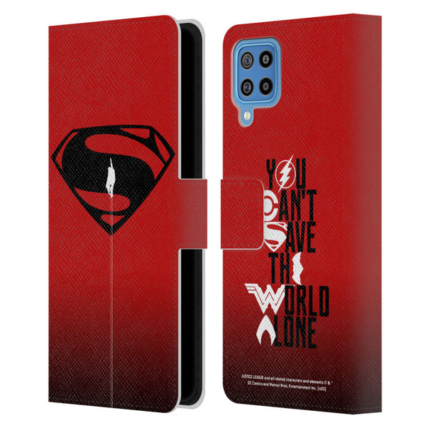 Justice League Movie Superman Logo Art Red And Black Flight Leather Book Wallet Case Cover For Samsung Galaxy F22 (2021)