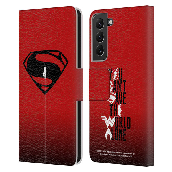 Justice League Movie Superman Logo Art Red And Black Flight Leather Book Wallet Case Cover For Samsung Galaxy S22+ 5G