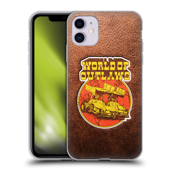 World of Outlaws Western Graphics Sprint Car Leather Print Soft Gel Case for Apple iPhone 11