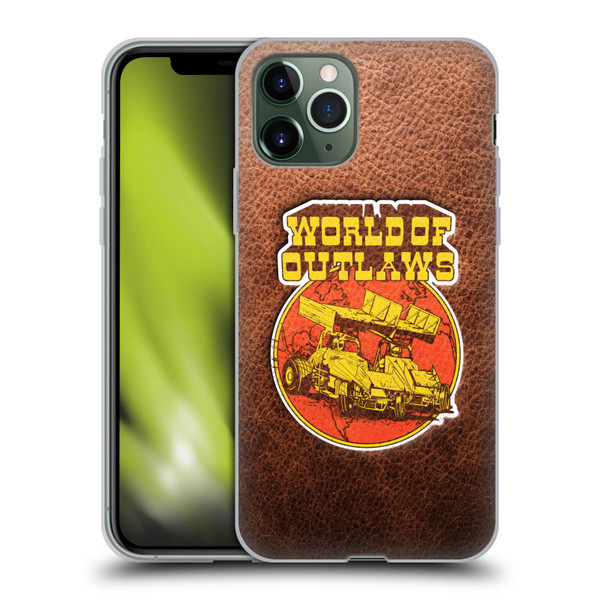 World of Outlaws Western Graphics Sprint Car Leather Print Soft Gel Case for Apple iPhone 11 Pro