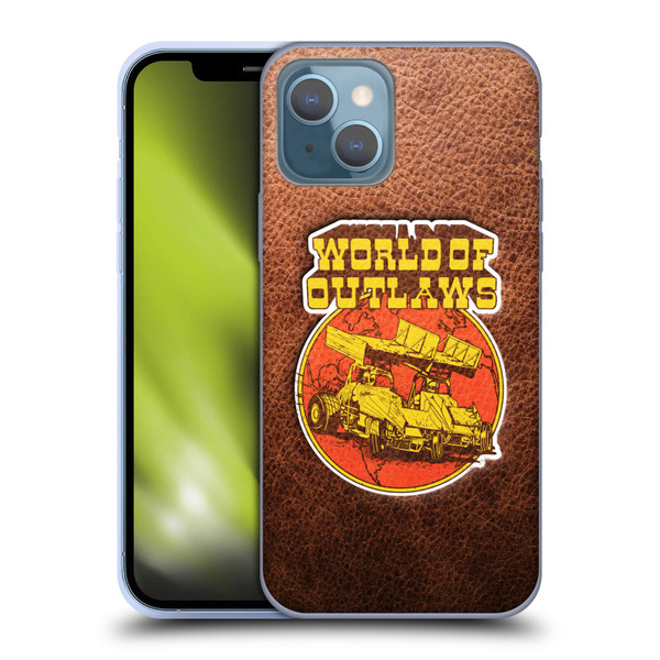 World of Outlaws Western Graphics Sprint Car Leather Print Soft Gel Case for Apple iPhone 13