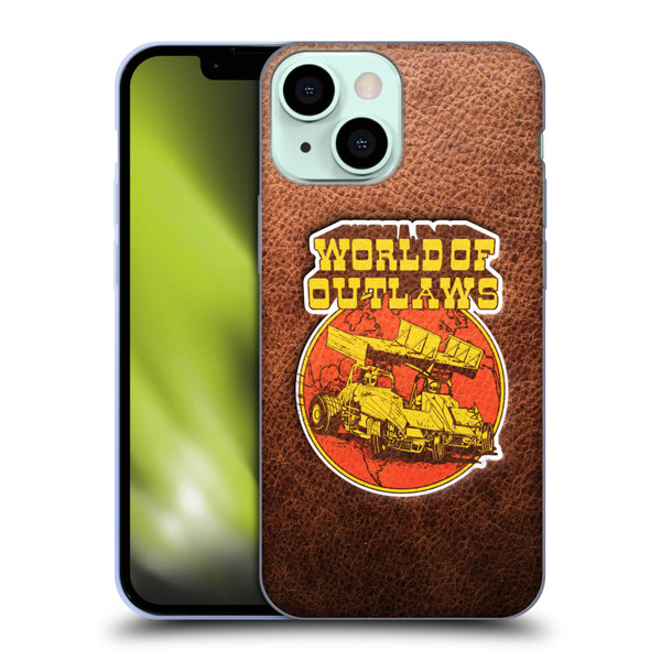 World of Outlaws Western Graphics Sprint Car Leather Print Soft Gel Case for Apple iPhone 13 Mini