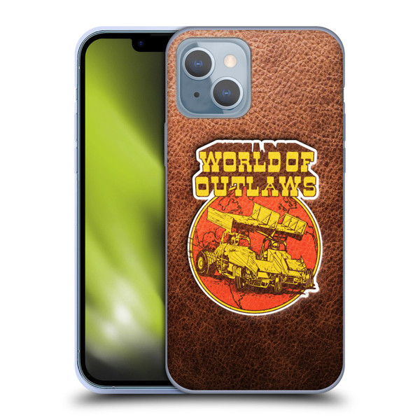 World of Outlaws Western Graphics Sprint Car Leather Print Soft Gel Case for Apple iPhone 14