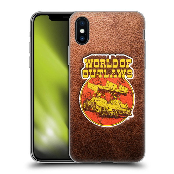 World of Outlaws Western Graphics Sprint Car Leather Print Soft Gel Case for Apple iPhone X / iPhone XS