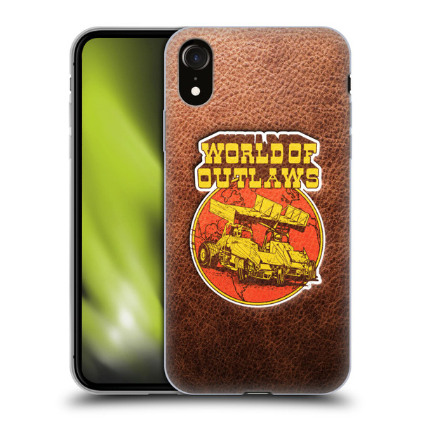 World of Outlaws Western Graphics Sprint Car Leather Print Soft Gel Case for Apple iPhone XR