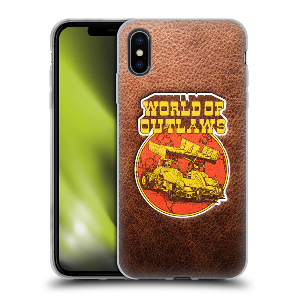 World of Outlaws Western Graphics Sprint Car Leather Print Soft Gel Case for Apple iPhone XS Max