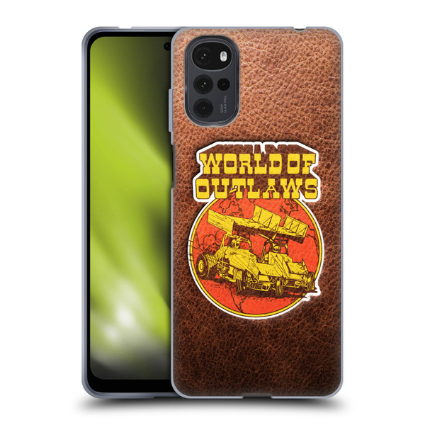 World of Outlaws Western Graphics Sprint Car Leather Print Soft Gel Case for Motorola Moto G22
