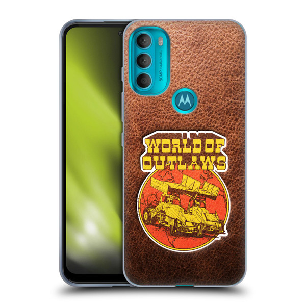 World of Outlaws Western Graphics Sprint Car Leather Print Soft Gel Case for Motorola Moto G71 5G