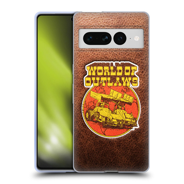 World of Outlaws Western Graphics Sprint Car Leather Print Soft Gel Case for Google Pixel 7 Pro