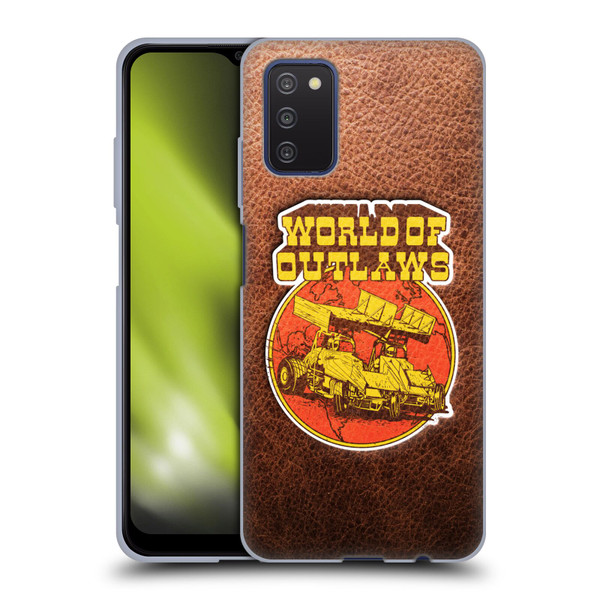 World of Outlaws Western Graphics Sprint Car Leather Print Soft Gel Case for Samsung Galaxy A03s (2021)
