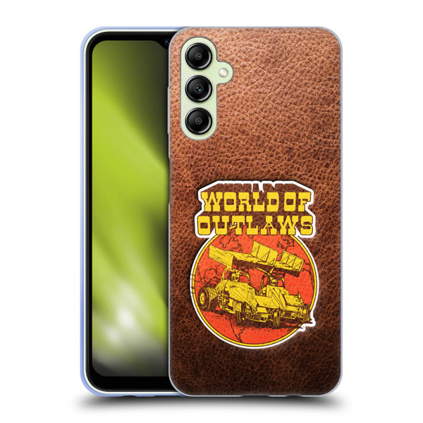 World of Outlaws Western Graphics Sprint Car Leather Print Soft Gel Case for Samsung Galaxy A14 5G