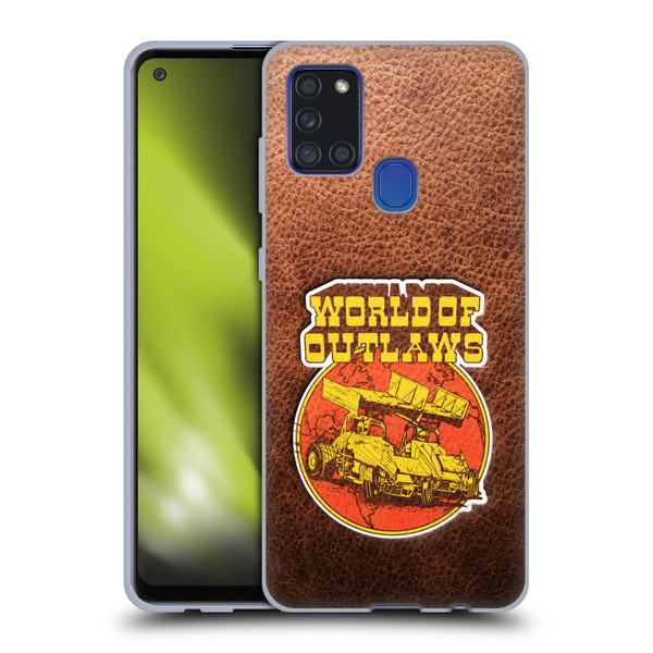 World of Outlaws Western Graphics Sprint Car Leather Print Soft Gel Case for Samsung Galaxy A21s (2020)