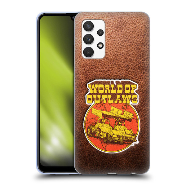 World of Outlaws Western Graphics Sprint Car Leather Print Soft Gel Case for Samsung Galaxy A32 (2021)