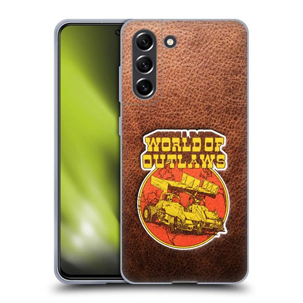 World of Outlaws Western Graphics Sprint Car Leather Print Soft Gel Case for Samsung Galaxy S21 FE 5G